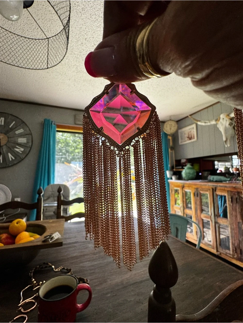 KENDRA SCOTT Rose Gold Fringe Pendant Necklace with Iridescent Crystal